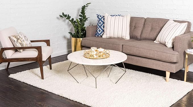Unique Loom Solid Shag Collection Area Rug (9' x 12' Rectangle, Pure Ivory)