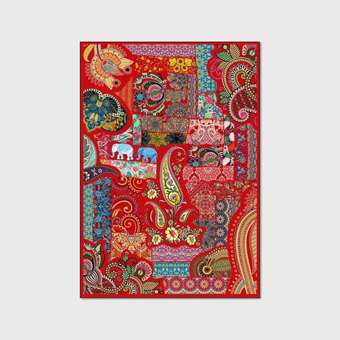 Vintage Boho Area Rugs Multicolor Ethnic Style Geometric Splicing Carpets Bedroom Living Room Kitchen Floor Mats Indoor Outdoor Non-Shedding Runner Rug Home Décor Carpet 4.5' X 6.5'