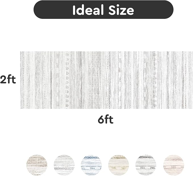 2x6 Runner Rug Machine Washable Non Slip Area Rug Distressed Neutral Moroccan Boho Rug Ultra Soft Floor Runners for Hallways for Entryway Laundry Room Kitchen, Grey