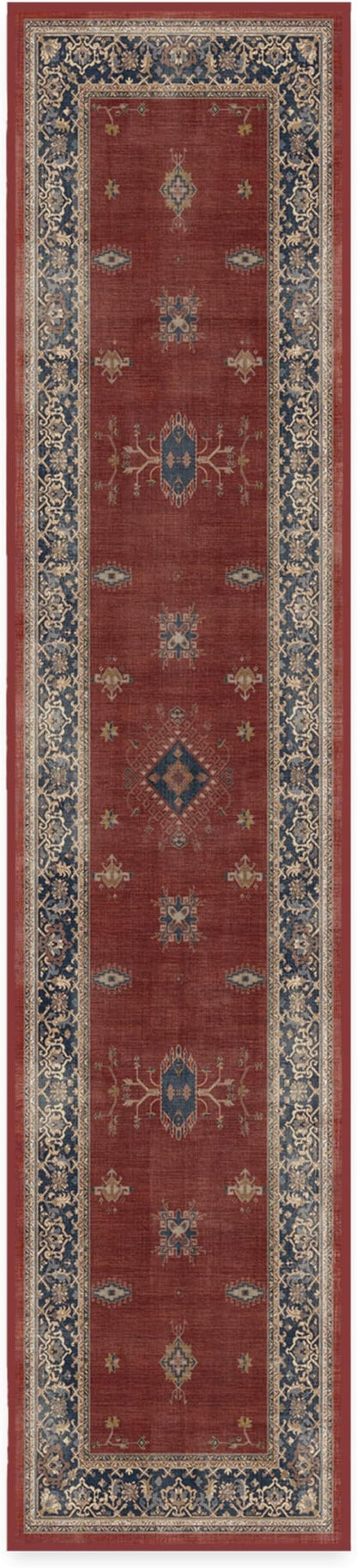 RUGGABLE Washable Vintage Runner Rug – Verena Amber Red 2.5x12, Stain-Resistant, Non-Slip Hallway Runner – Machine Washable Rug for Hallway, Entryway, Living Room & Kitchen–with Standard Pad