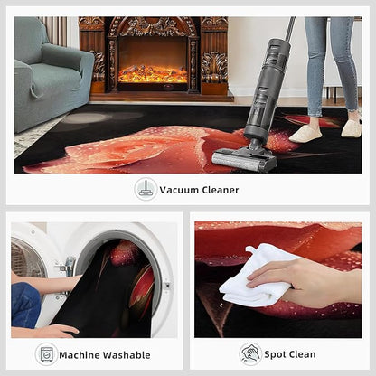 3x5 Florals Dorm Rug - Natural Flowers Small Rugs for Bedroom, Realistic Rose Area Rug Washable Non Slip for Bedroom Kitchen Living Room Entryway