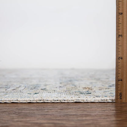 Bloom Rugs Washable Non-Slip 5' x 7' Rug - Cream/Light Blue/Teal Traditional Medallion Area Rug for Living Room, Bedroom, Dining Room, and Kitchen - Exact Size: 5' x 7'