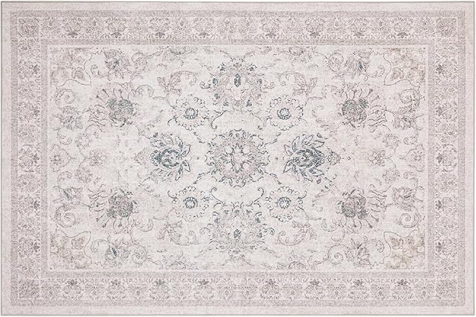 Phantoscope Washable Area Rug 6'x9' Non-Slip, Vintage Neutral Rugs for Living Room, Bedroom, Dining Room, Distressed Boho Floral Medallion Pattern, Low-Pile Foldable Floor Carpet, Cream Beige/Neutral