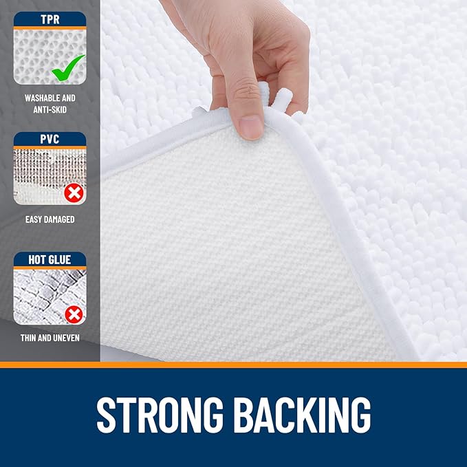 OLANLY Bathroom Rugs 45x27, Extra Soft Absorbent Chenille Bath Rugs, Rubber Backing Quick Dry, Machine Washable Bath Mats for Bathroom Floor, Tub and Shower, Home Decor Accessories, White