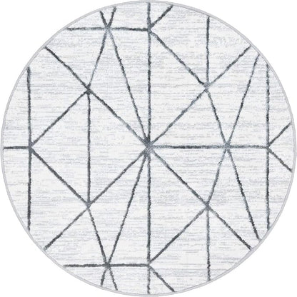 Rugs.com Lattice Trellis Collection Rug – 3 Ft Round White Low-Pile Rug Perfect for Kitchens, Dining Rooms