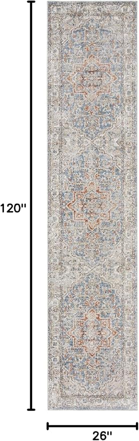 Nourison Home Astra Machine Washable Denim Multicolor 2'2" x 10' Area Rug - Easy Clean, Non Shedding, Bed Room, Living Room, Dining Room, Kitchen (10' Runner)