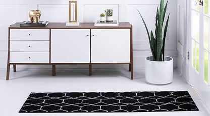 Unique Loom Trellis Frieze Collection Area Rug - Geometric (2' x 8' 8" Runner, Black/ Ivory)