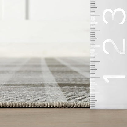 Dash & Albert Andri Plaid Black Machine Washable Rug, 6 X 9 Feet, Black/White Plaid Pattern