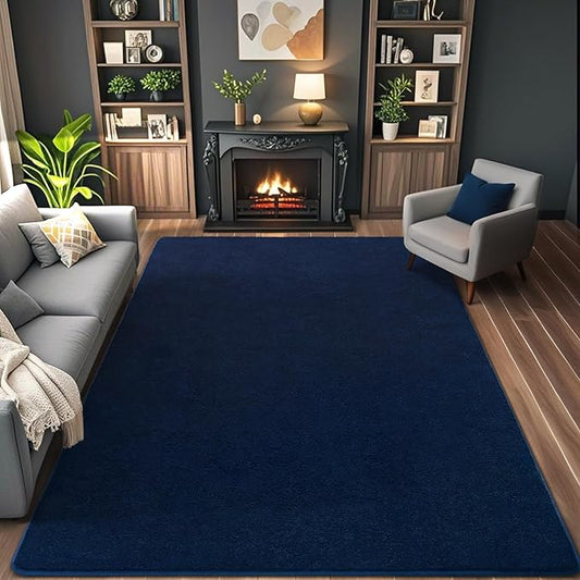 AROGAN Modern Shag Area Rug for Living Room, 5x7 Feet Washable Rugs for Bedroom, Indoor Floor Carpet, Plush Memory Foam Bedside Rugs for Kids Girls Teens Low Pile, Navy Blue