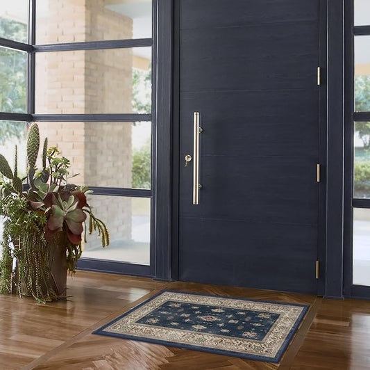 RUGGABLE Washable Vintage Area Rug – Verena Sapphire 2x3, Stain-Resistant, Non-Slip – Small Machine Washable Rugs for Living Room, Bedroom, Hallway, Entryway & Bathroom–with Cushioned Pad