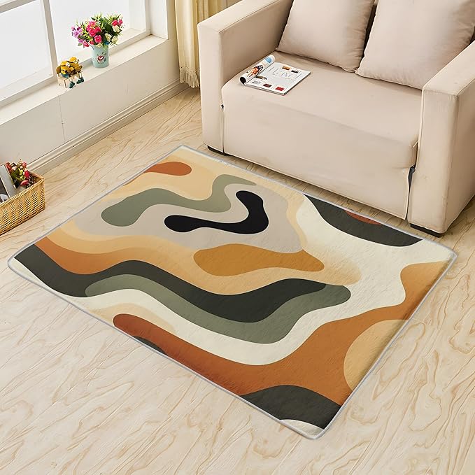 Neutral Color Rug, 2x3 Rug, Earth Tone Rugs for Living Room Bedroom, Vintage Small Area Rug, Washable Rug Non Slip Soft Indoor Carpet, Kids and Pets Friendly, Neutral Color Home & Room Decor