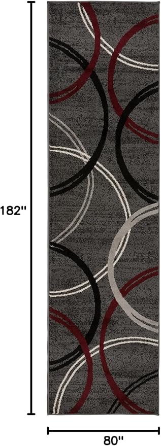 Rugshop Modern Wavy Circles Design Non-Shedding Runner Rug, Carpet for Hallway or Bathroom, Red, 2'7" x 6'