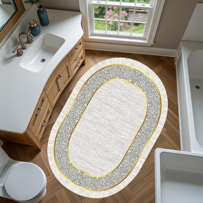 Off White Black Gold Indoor Rugs Modern Minimalist Abstract Geometric Pattern Home Office Area Rug 6x8 for Livingroom Bedroom Dining Room Soft Durable Non Skid Carpet Under Table Bordered Floor Mat