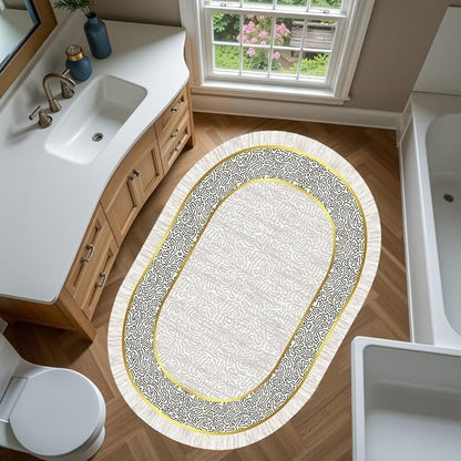 Off White Black Gold Indoor Rugs Modern Minimalist Abstract Geometric Pattern Home Office Area Rug 5x7 for Livingroom Bedroom Dining Room Soft Durable Non Skid Carpet Under Table Bordered Floor Mat