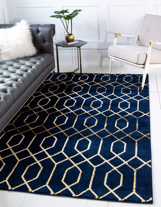 Unique Loom Marilyn Monroe Glam Collection Area Rug - Trellis (4' 1' x 6' 1' Rectangle, Navy Blue Gold/ Gold)