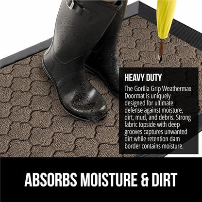 GORILLA GRIP 100% Waterproof All-Season WeatherMax Doormat, 47x35, US Designed Natural Rubber, Stain and Fade Resistant, Low Profile Indoor Outdoor Door Mats, Easy Clean Patio Mat, Latte Quatrefoil