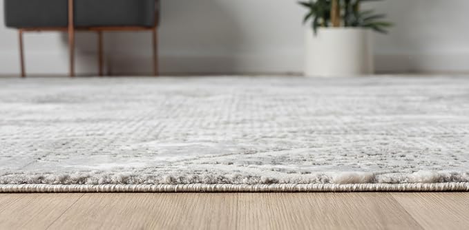 Adel Modern Area Rug for Living Room, 8x10 Rustic Distressed Abstract Large Grayl Rug, Medium Pile Stain Resistant Carpet for Bedroom, Dining Room or Kitchen (8' x 10', Gray)