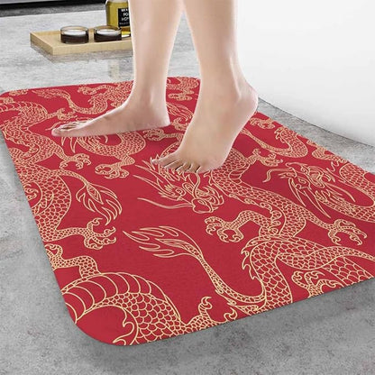 Dragon Bath Mat for Bathroom Traditional Flying Mascot Animal Chinese Dragons Red Bath Rugs Door Mat Non Slip Rubber Backed Bathroom Floor Mat for Bathtub Sink Shower 16"X24"