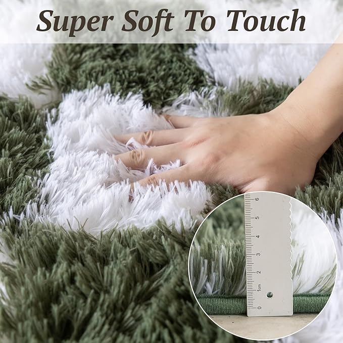 8x10 Area Rugs for Living Room Bedroom, Soft Fluffy Shaggy Bedside Rug, Indoor Floor Carpet for Kids Playroom, Dorms, Nursery Rooms, Home Decor (Olive Green & White 8'x10')