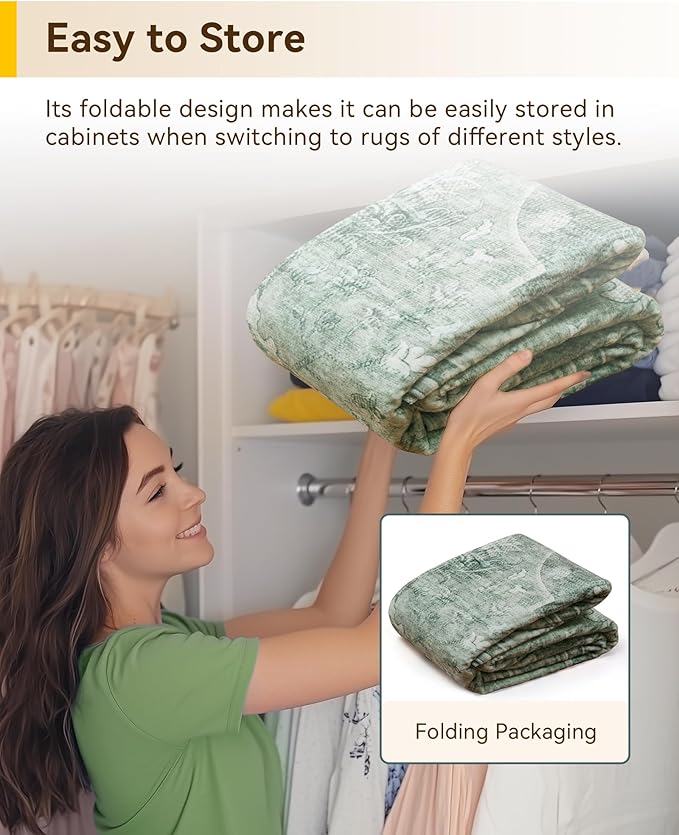 Area Rugs 3'x8' Washable Non-Slip, Floral Vintage Distress Print Pattern Medallion Carpet for Living Room Bedroom Dining Room, Dark Green Gray