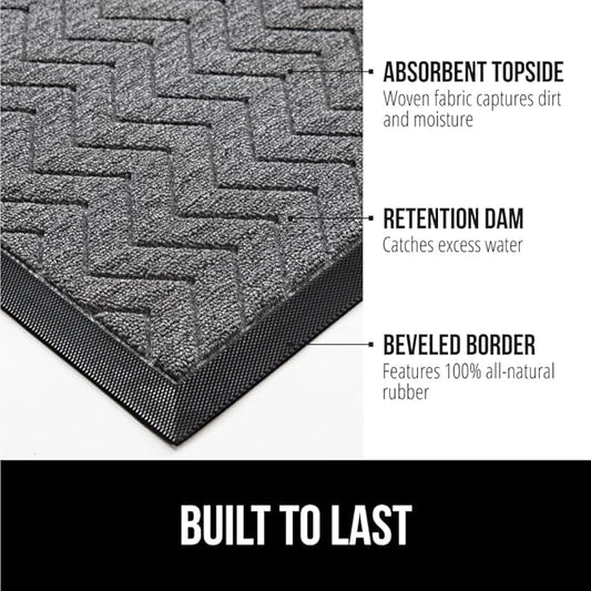 GORILLA GRIP 100% Waterproof All-Season WeatherMax Doormat, 72x24, Durable Natural Rubber, Stain and Fade Resistant, Low Profile, Indoor Outdoor Door Mats, Easy Clean Patio Entrance Mat, Steel Chevron