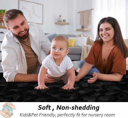 Beglad Fluffy Area Rugs 4x6 Feet, Modern Minimalist Style Shag Rugs, Non-Slip Indoor Carpet Soft Rugs for Bedroom, Living Room & Kids Room, Black
