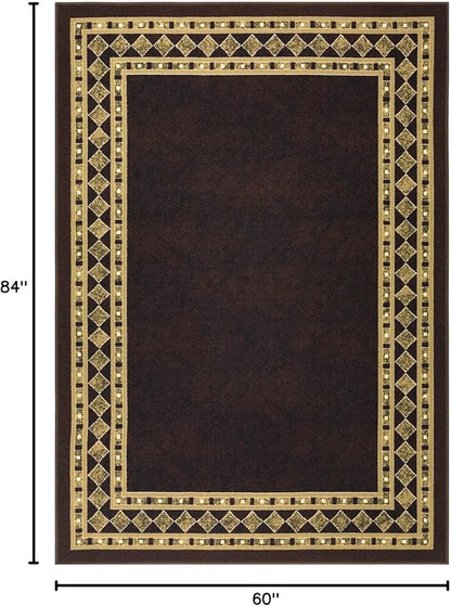 Antep Rugs Alfombras Modern Bordered 5x7 Non-Skid (Non-Slip) Low Profile Pile Rubber Backing Indoor Area Rugs (Brown Beige, 5' x 7')
