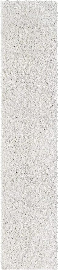 Unique Loom Davos Shag Collection Area Rug - Solid (2' 7" x 20' Runner, White/ Ivory)