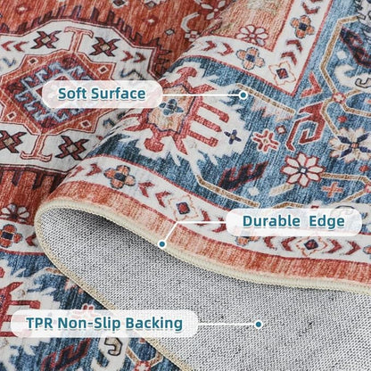 Dripex Washable Area Rug 6x9 Rug Stain & Water Resistant Foldable Thin Vintage Rugs Faux Wool Floor Carpet for Living Room Bedroom Dining Room Kitchen Bathroom Farmhouse Office