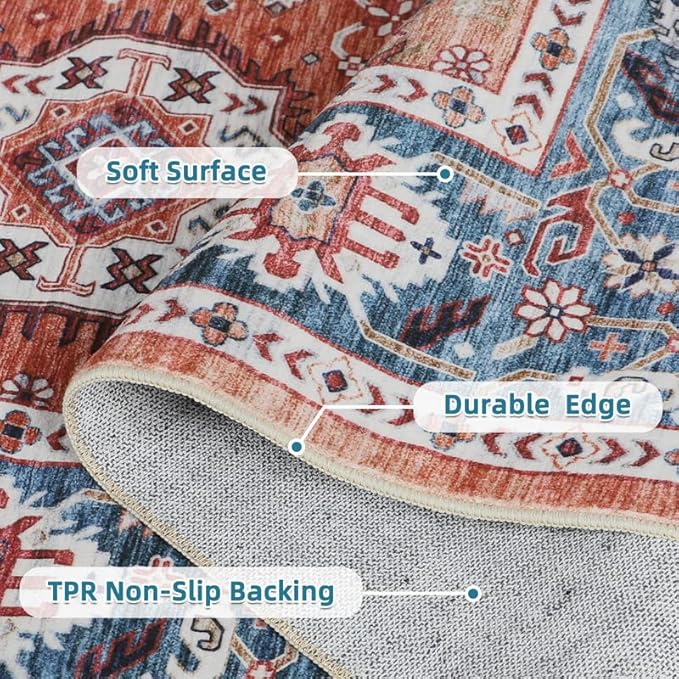 Dripex Vintage Collection Washable Area Rug - 2x3 Door Mat Small Entryway Rug Distressed Non-Slip Low-Pile Floor Carpet for Indoor Front Entrance Kitchen Bathroom Living Room Bedroom