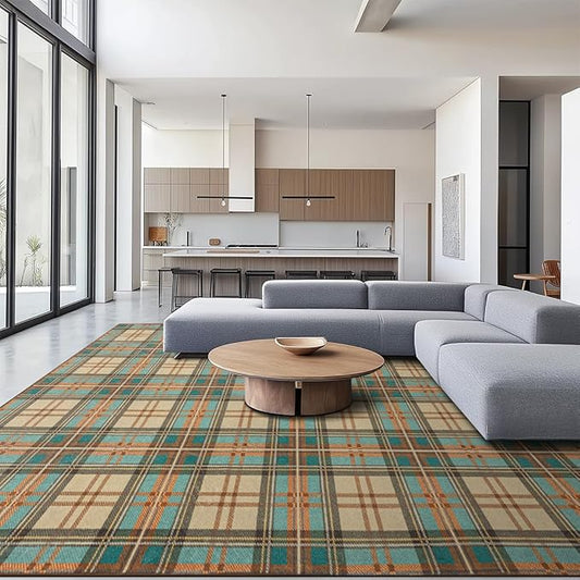 Area Rug Non Slip Machine Washable Ultra Soft Living Room/Bedroom/Kitchen/Outdoor/Classroom Plaid, 8'×10'