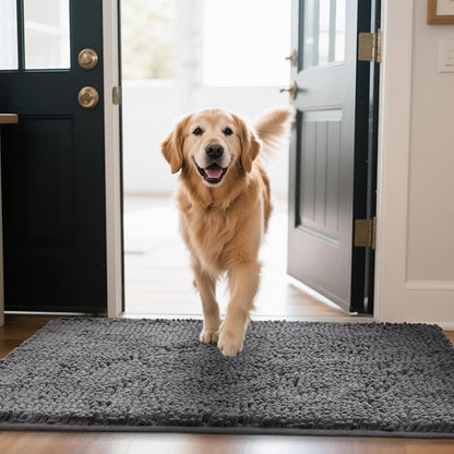 Chenille Absorbent Front Door Mat 60" x 24", Dog Door Mat for Muddy Paws, Dirt Trapper Doormat, Mud Mat for Dogs, Washable Non Slip Outdoor Indoor Doormats for Entryway, Grey