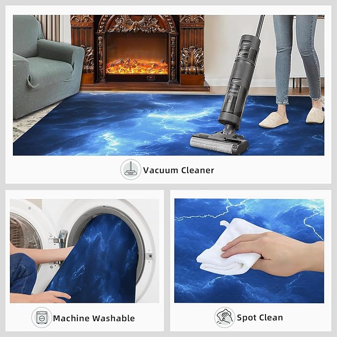 8x10 Dark Clouds Lightning Rugs for Living Room - Storm Large Area Rug, Natural Weather Modern Boy Nursery Rug Soft Washable for Classroom Office Bedroom Kids Room
