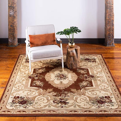 Unique Loom Versailles Collection Traditional Classic Floral Motif Area Rug (10' 0 x 10' 0 Square, Terracotta/ Ivory)
