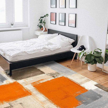 Orange Rectangular Area Rugs for Living Room Bedroom 5 x 8 ft Abstract Paint Texture Modern Art Non-Shedding Soft Low Pile Rug Non Slip Washable Rug for Nursery Entryway Playroom
