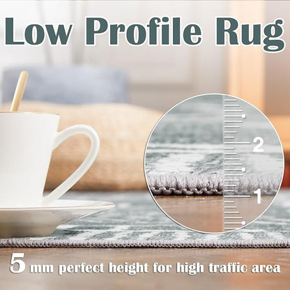 jinchan 3x5 Area Rugs for Entryway - Machine Washable Modern Rug Kitchen Soft Faux Wool Stain Resistant Non-Slip Ultra-Thin Low-Pile Geometric Carpet for Entrance Bedroom Living Room(3x5ft, Dark Grey)