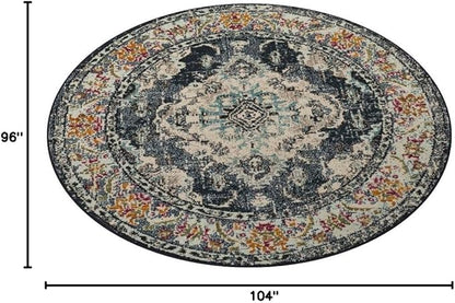 SAFAVIEH Monaco Collection Area Rug - 8'8" Round, Navy & Light Blue, Boho Chic Medallion Distressed Design, Non-Shedding & Easy Care, Ideal for High Traffic Areas in Living Room, Bedroom (MNC243N)