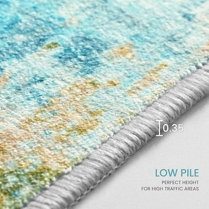 2x6 Teal Blue Rug Runners for Hallways Kitchen Runner Rug Non Slip Washable Long Runner Rugs with Rubber Backing Soft Abstract Carpet Runner for Bedroom, Kitchen, Bathroom, Entryway