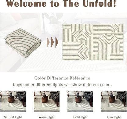 3x5 Washable Area Rug - Small Entryway Rug Non-Slip Sage Green Abstract Rainbow Kitchen Rugs Modern Boho Carpet Throw Rugs for Living Room Bedroom Bathroom Dorm Nursery Room Home Decor