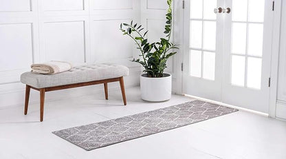 Unique Loom Trellis Frieze Collection Area Rug - Geometric (2' x 13' 1" Runner, Light Gray/ Ivory)