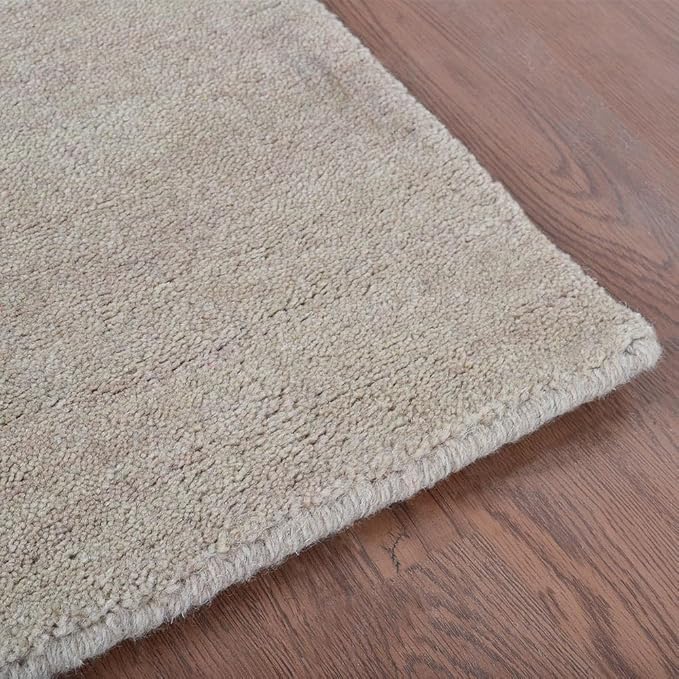 Rugsotic Carpets Hand Knotted Loom Wool ECO-Friendly Area Rugs - 2'6''x6', Runner, Beige Color, Solid Plain Design, High Pile Handmade Anti Skid Area Rugs for Living Room, Bed Room (L00111)