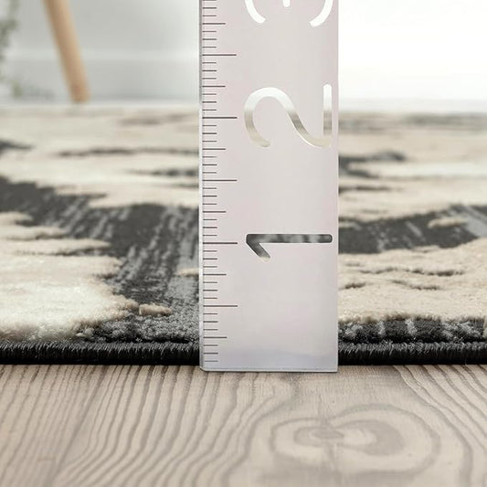 Abani Terra Cream Area Rug for Living Room, Bedroom - Black Abstract Pattern - 2' x 6' - Durable & Easy to Clean