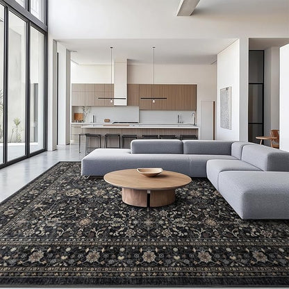 Area Rug Non Slip Machine Washable Ultra Soft Living Room/Bedroom/Kitchen/Outdoor/Classroom Black Grey, 10'×14'