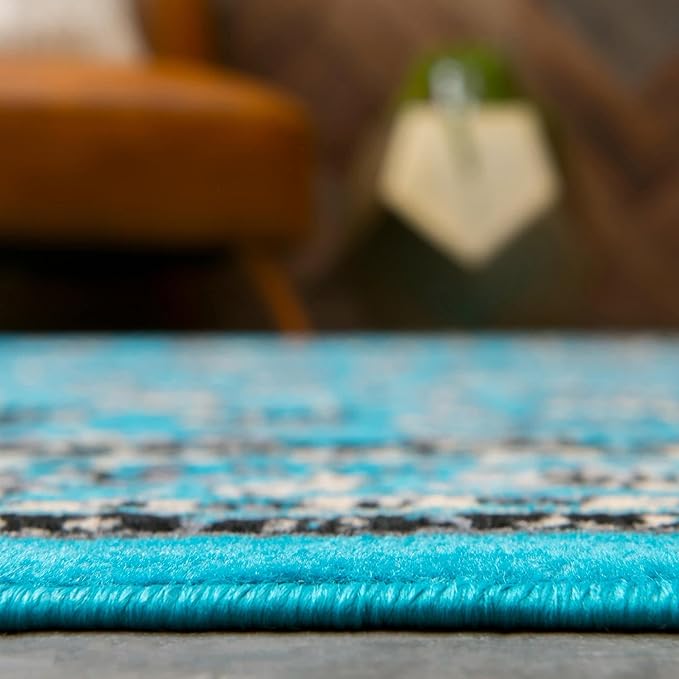 Rugs.com Yasmin Collection Rug – 5' x 8' Turquoise Medium Rug Perfect for Bedrooms, Dining Rooms, Living Rooms