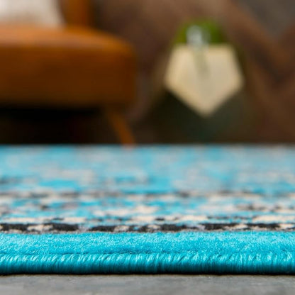 Rugs.com Yasmin Collection Rug – 5' x 8' Turquoise Medium Rug Perfect for Bedrooms, Dining Rooms, Living Rooms