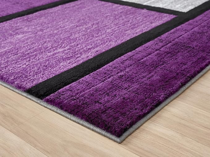 Geometric Area Rug - Decorative Home & Office Rug - Indoor Carpet for Living Room, Bedroom, Family or Dining Room - Non-Fading Polyester Material, Stain-Proof - Made in Turkey - Purple 5 x 7 ft