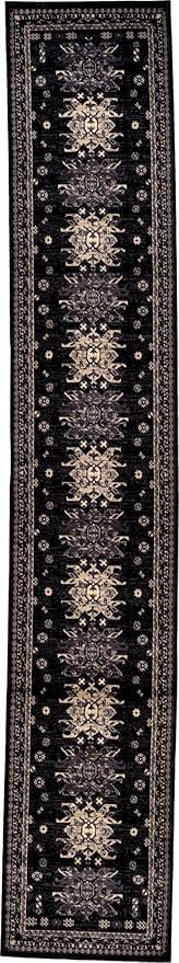 Unique Loom Taftan Collection Border Geometric Tribal Inspired Design Area Rug (2' 11 x 16' 5 Runner, Black/ Gray)