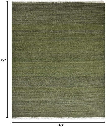 Rugsotic Carpets Hand Woven Flat Weave Kilim Wool 4'x6' Area Rug Solid Olive D00111