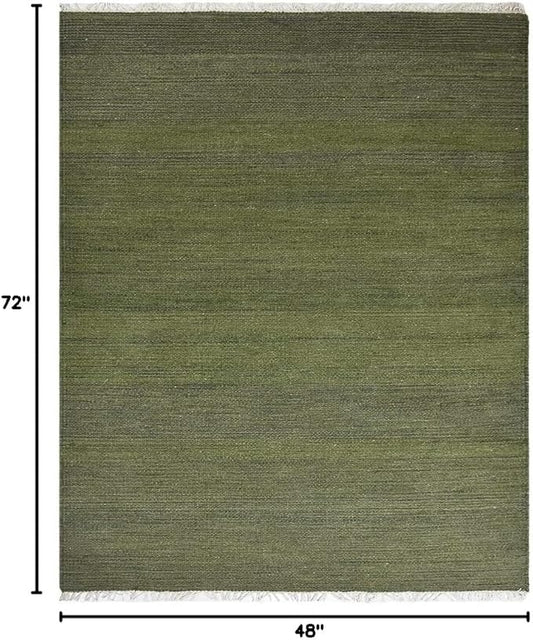 Rugsotic Carpets Hand Woven Flat Weave Kilim Wool 4'x6' Area Rug Solid Olive D00111