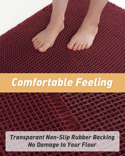Upgraded Christmas Waffle Runner Rug Super Absorbent Non Slip Bath Mats for Bathroom Washable Bathroom Runner Rug with Tassels, Ideal for Hallway Bedroom Laundry Room, 2'x 4'(24" x 48"), Burgundy
